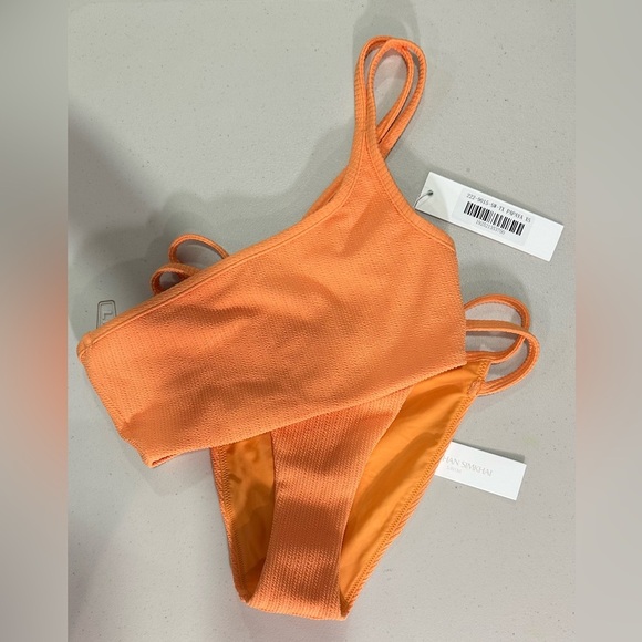NWT Jonathan Simkhai Umi Textured One Shoulder Bikini Top & Bottom Set Orange XS - Picture 5 of 11